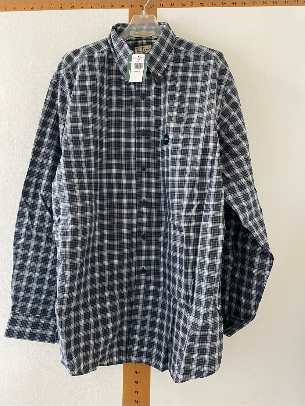 L.L. Bean Men’s Blue & Green Plaid Wrinkle-Resistant Button-Down Shirt